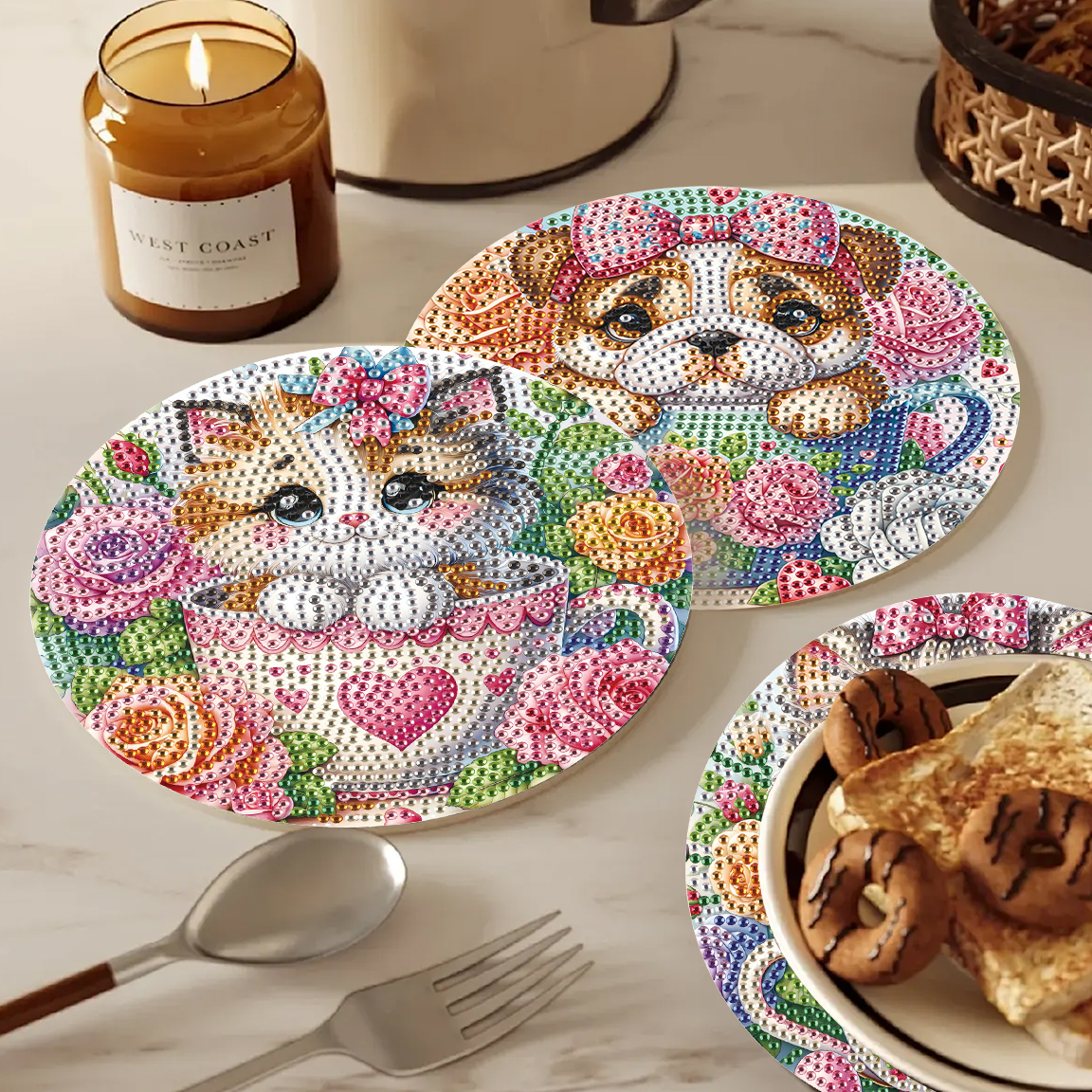 Craft Art Set - 3Pcs Diamond Art Painting Placemat kits,Teacup