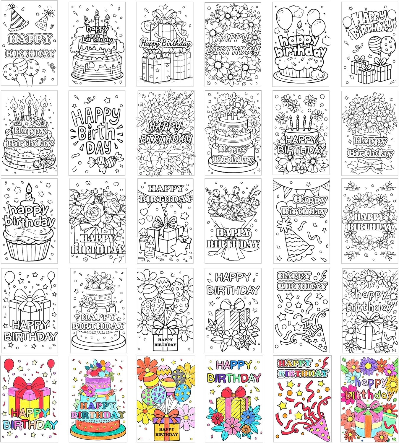 Art Craft Gifts For Adults - 24 Unique Birthday Coloring Cards Set