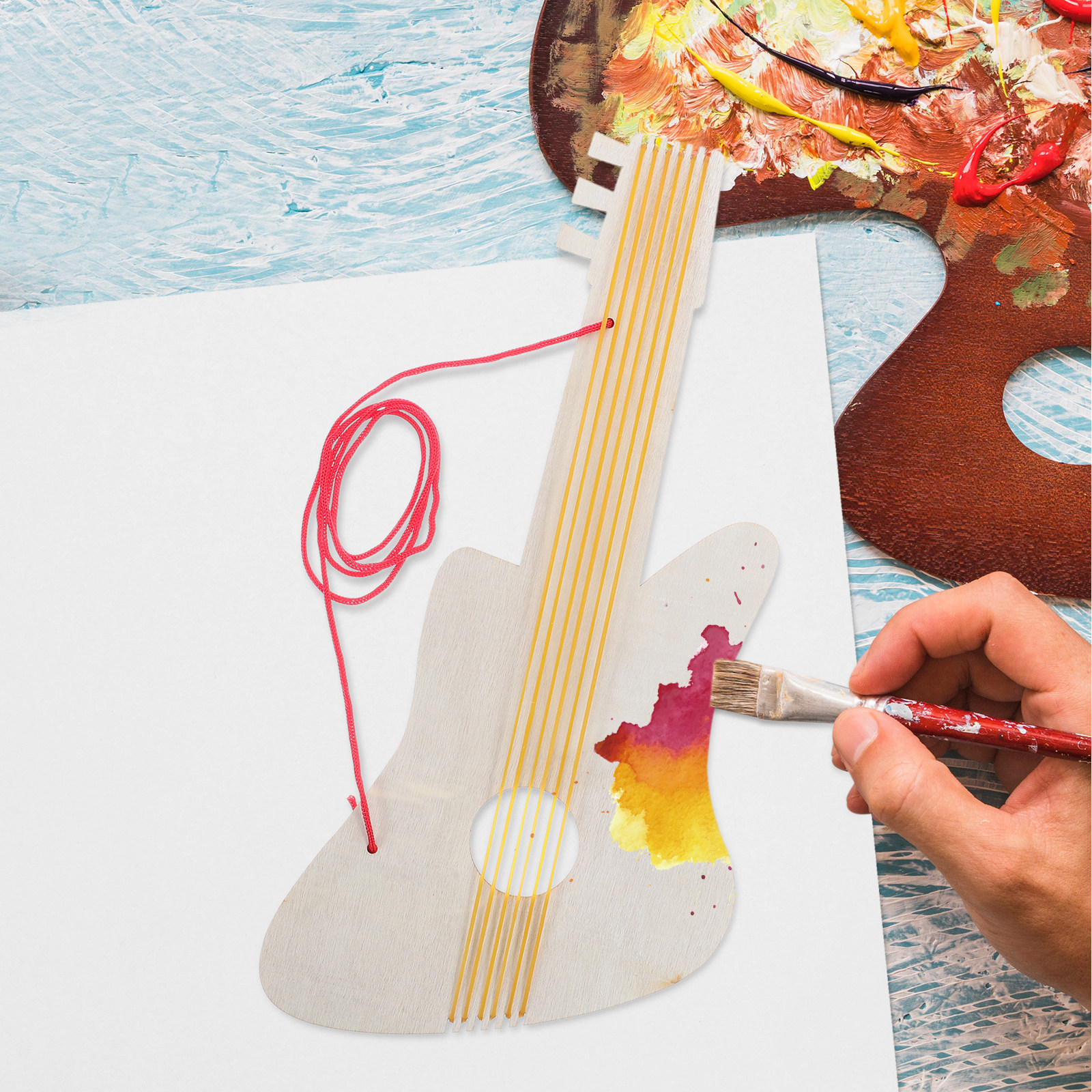 Art Craft Kindergarten - 4Sets Kindergarten Wooden Guitar DIY Kit
